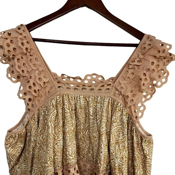 Anthro Let Me Be Eyelet Swing Top Sz XL Sleeveless Tiered Silhouette Boho Dreamy - Picture 7 of 16